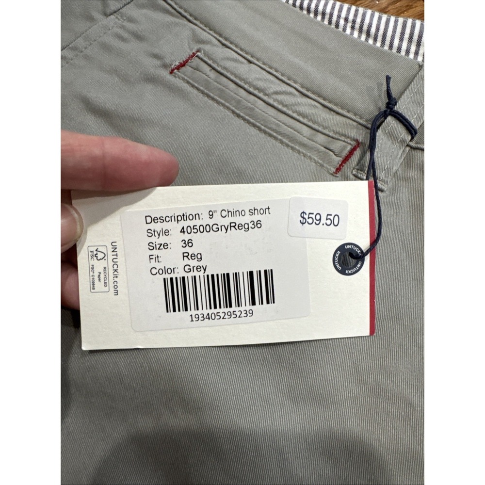 UNTUCKit Men's 9" Chino Shorts Size 36 Gray NEW Flat Front Summer Casual - Picture 2 of 7